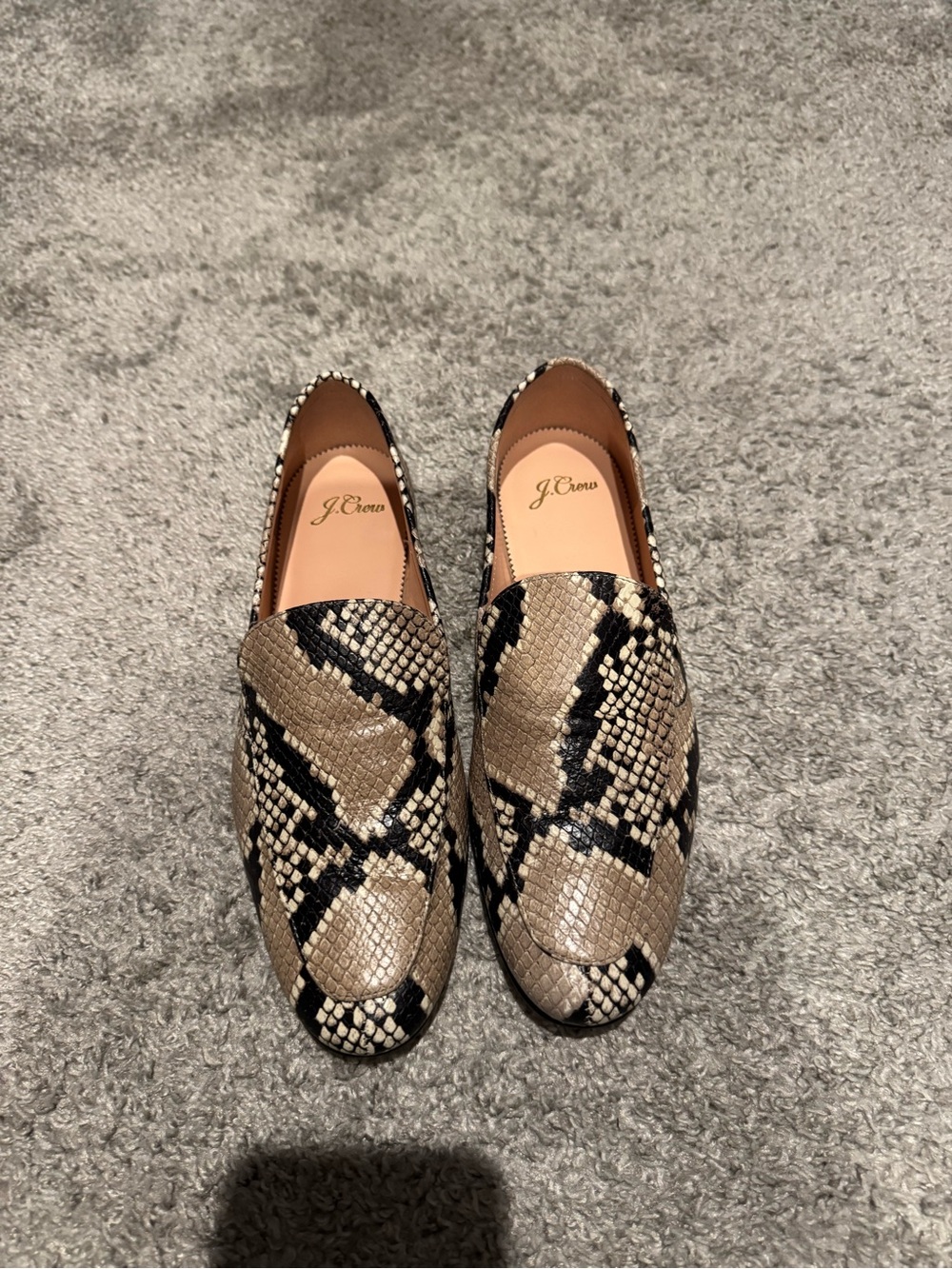 J. Crew Snake-Texture Slip-On Loafers in Taupe, Black, Cream